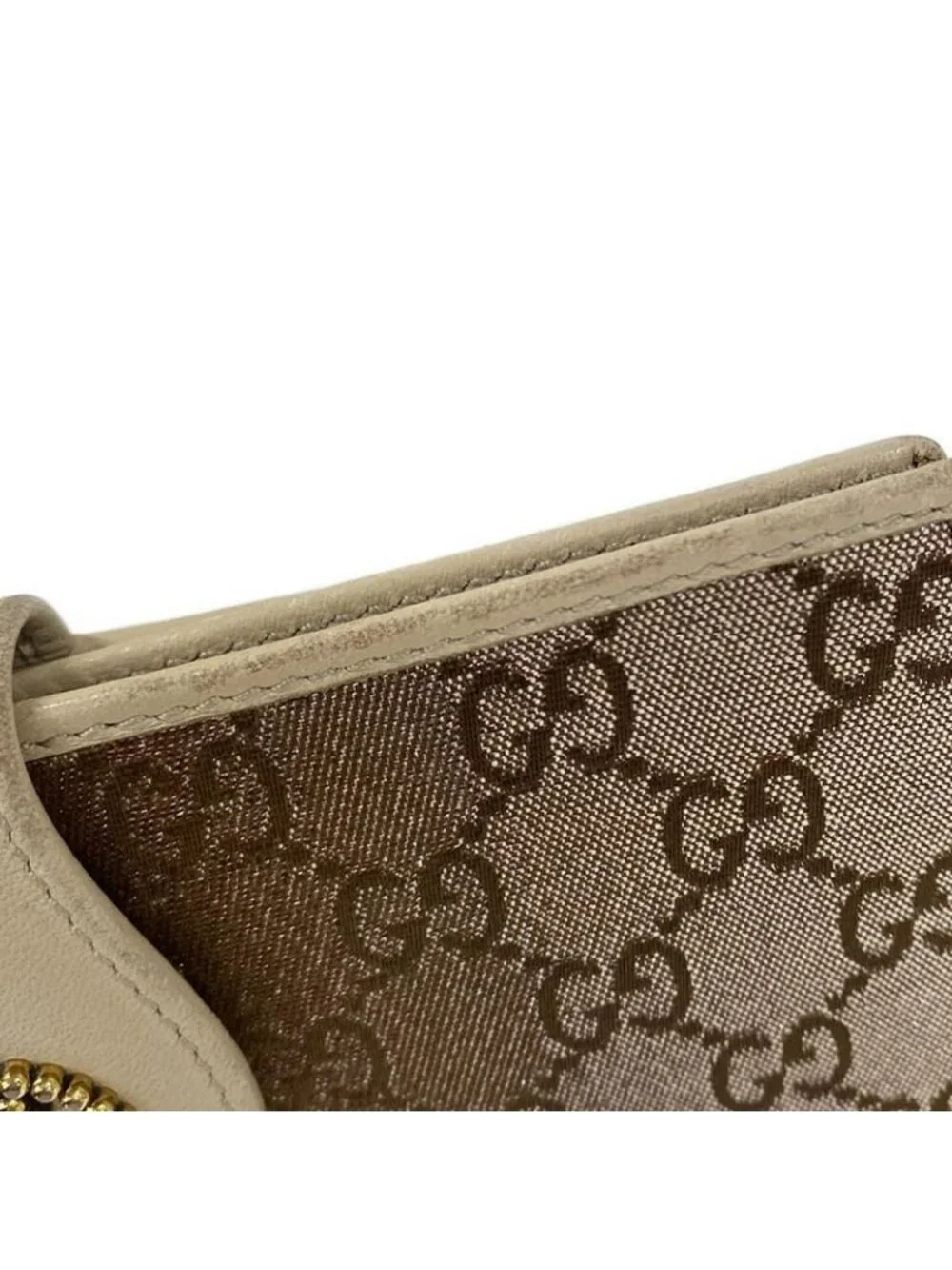 ★SOLD★ Gucci Billfold GG Pattern Interlocking Dark Brown Pink Beige Lame Leather - Picture 12 of 12